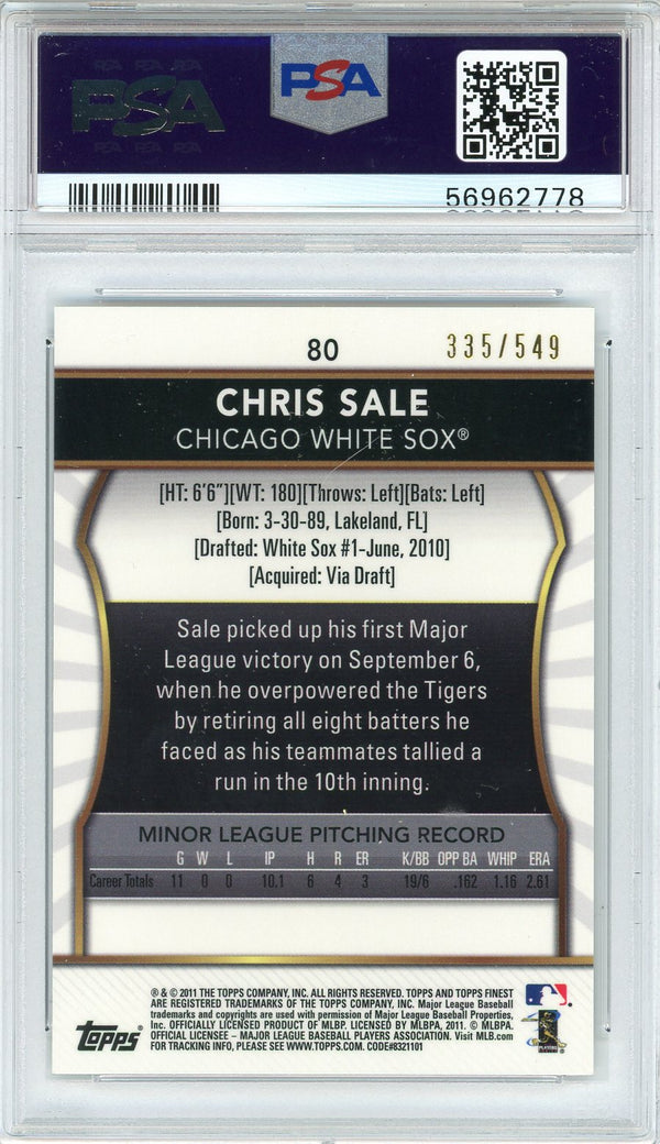 Chris Sale 2011 Topps Finest Rookie Refractor Card #80 (PSA)