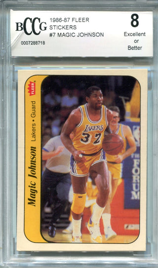 Magic Johnson 1986-87 Fleer Stickers #7 BCCG 8 Card