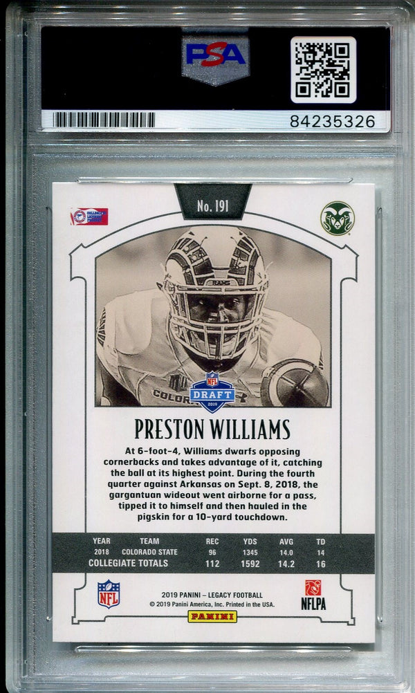 Preston Williams 2019 Autographed Panini Football Card (PSA)