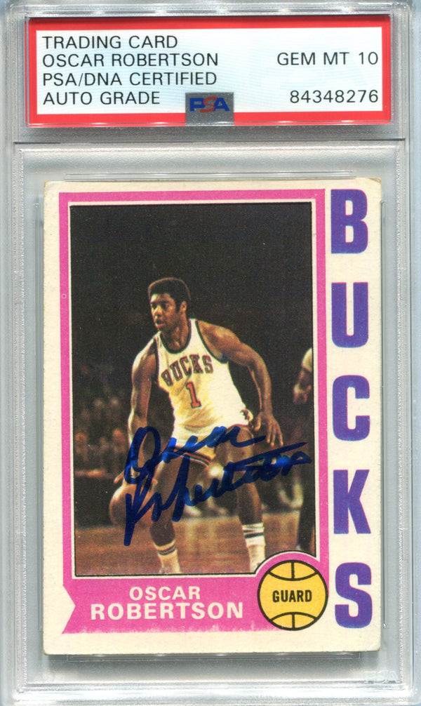 Oscar Robertson Autographed 1974-75 Topps Card (PSA)