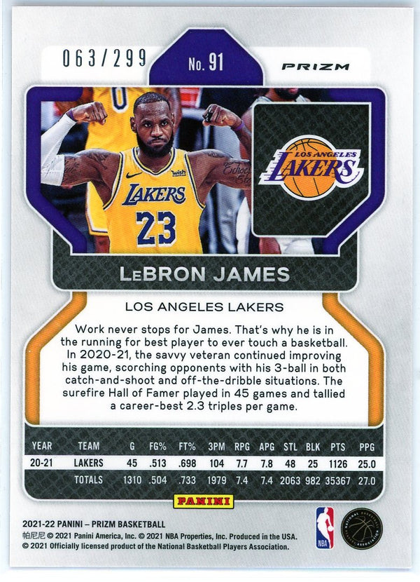 LeBron James 2021-22 Panini Prizm Red Prizm Card #91