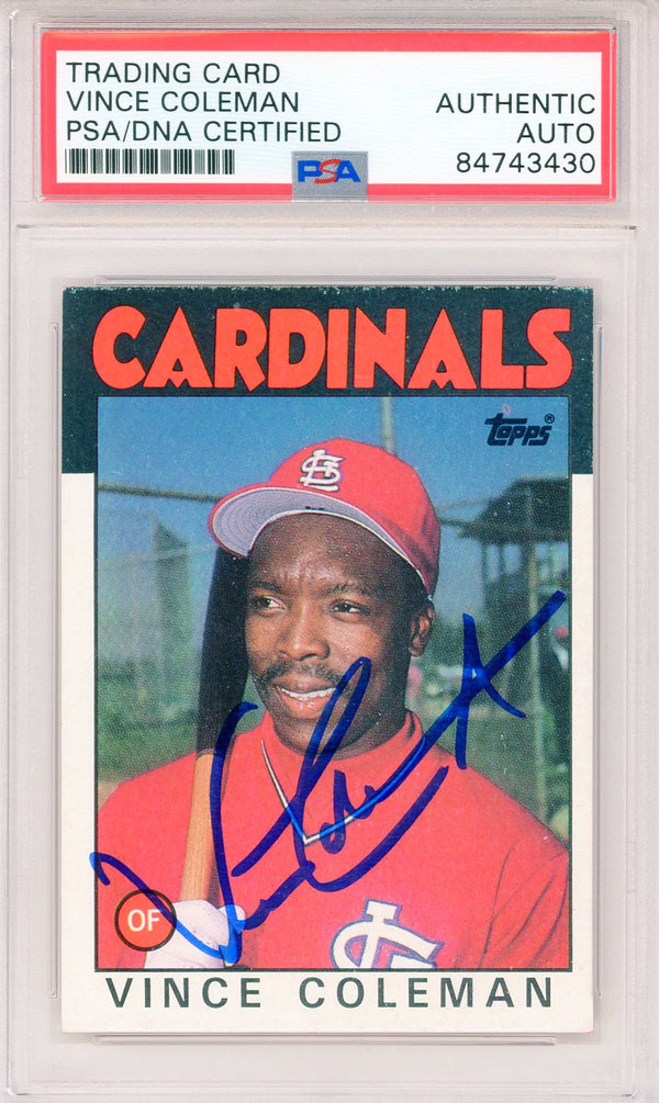 Vince Coleman Autographed 1986 Topps Rookie Card #370 (PSA)