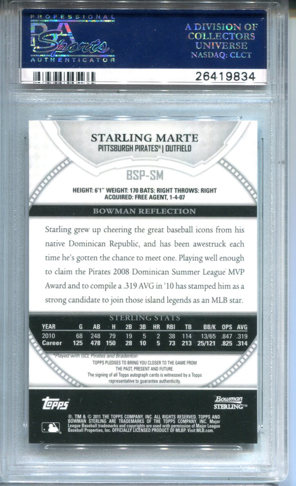 Starling Marte 2011 Bowman Sterling Prospects Auto #BSPSM Gem MT 10 Card