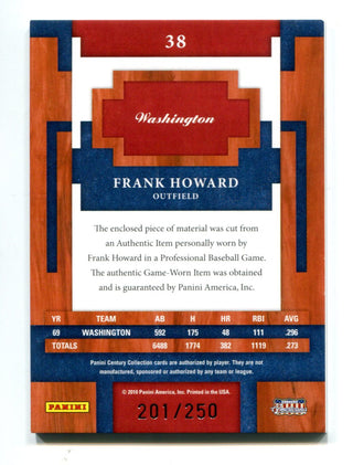 Frank Howard 2010 Panini Century Collection #38 Jersey Card