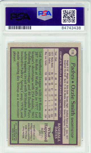 Ozzie Smith Autographed 1979 Topps Rookie Card #116 (PSA)