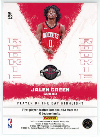 Jalen Green 2021-22 Panini Player of the Day Rookie Card #52