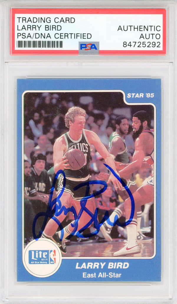 Larry Bird Autographed 1985 Star Card #2 (PSA Auto)