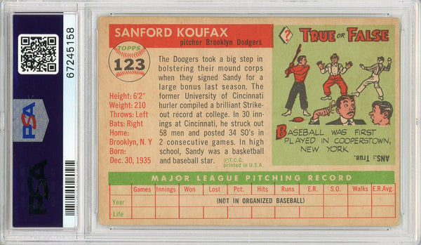 Sandy Koufax 1955 Topps Rookie Card #123 (PSA VG 3)