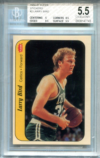 Larry Bird 1986-87 Fleer Stickers #2 BGS 5.5 EXCELLENT Card