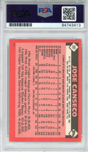 Jose Canseco "86 AL ROY, 88 AL MVP" Autographed 1986 Topps Rookie Card #20T (PSA)