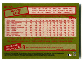 Gavin Lux 2020 Topps #85TC5 Refractor Card