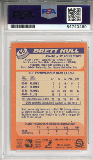 Brett Hull "HOF 2009, 741 Goals" Autographed 1988 O-Pee-Chee Card #66 (PSA)