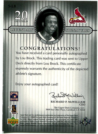 Lou Brock 2000 Upper Deck Legendary Signatures