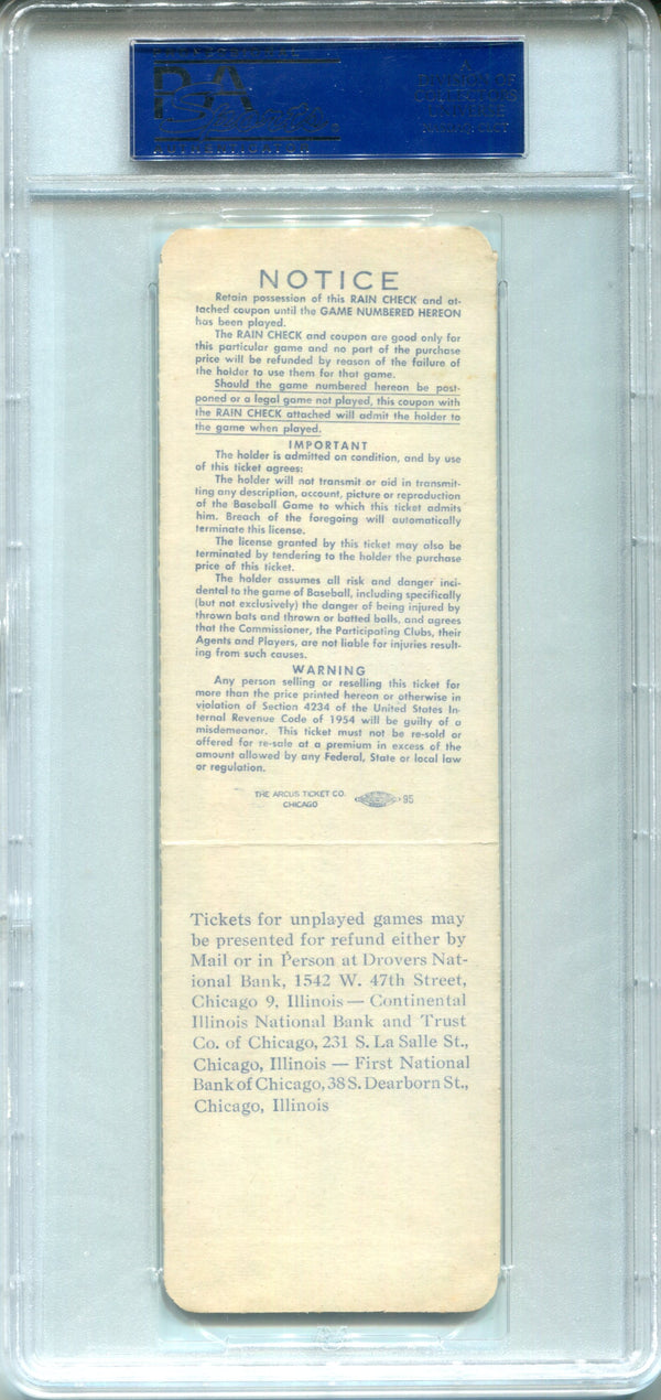 1959 World Series Baseball Game 6 Dodgers Vs. White Sox Full Game Ticket PSA 9