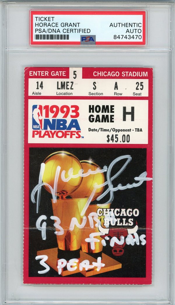 Horace Grant "93 NBA Finals, 3 Peat" Autographed 1993 NBA Finals Ticket (PSA)