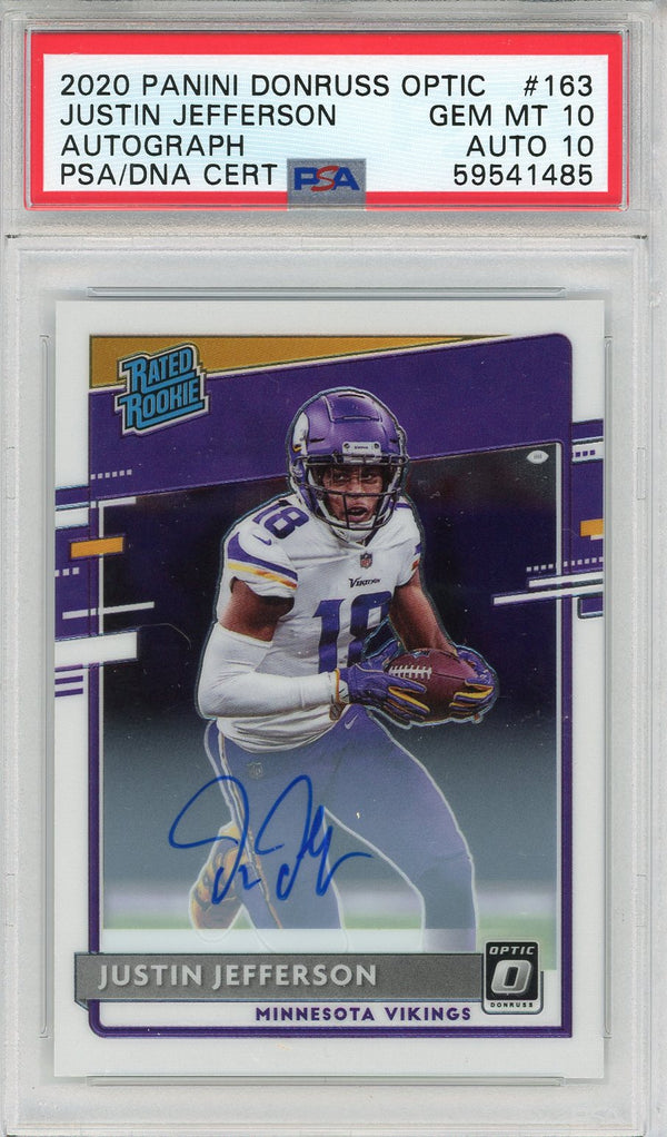 Justin Jefferson Autographed 2020 Panini Donruss Optic Rookie Card (PSA Gem Mint 10/10)