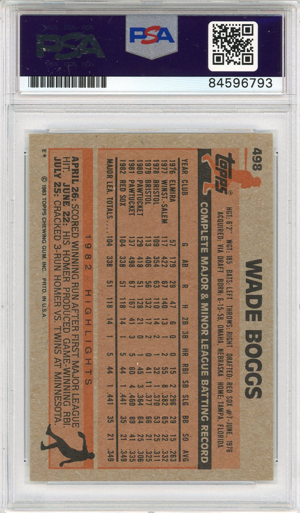 Wade Boggs "HOF 05" Autographed 1983 Topps Rookie Card (PSA Auto Mint 9)