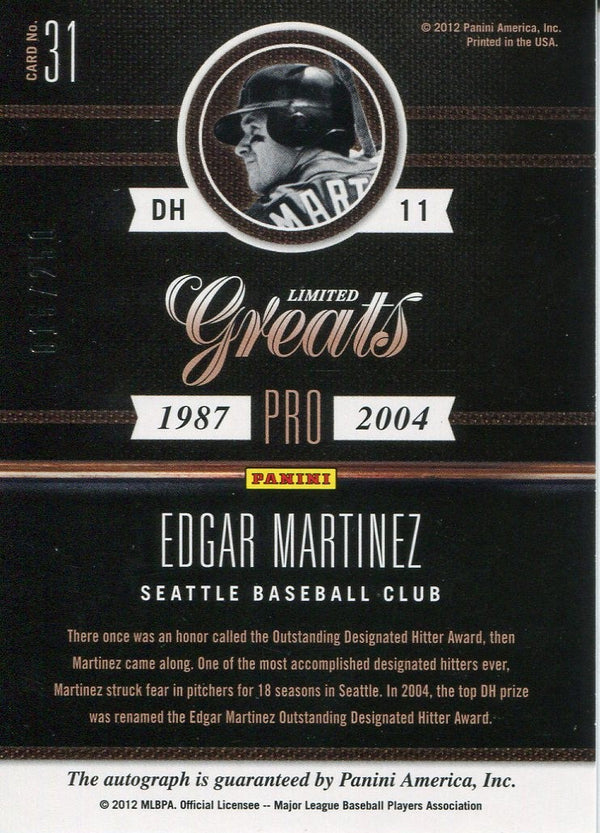 Edgar Martinez 2012 Limited Greats Autographed Card 15/250