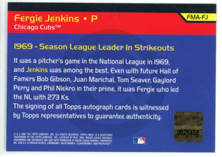 Fergie Jenkins Autographed 2002 Topps Finest Moments Card #FMA-FJ