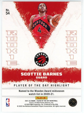 Scottie Barnes 2021-22 Panini Player of the Day Rookie Card #54