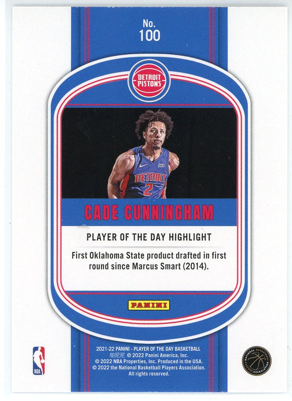 Cade Cunningham 2021-22 Panini Player of the Day Rookie Card #100