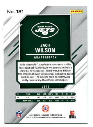 Zach Wilson 2021 Panini Donruss Elite #181 Red Variation