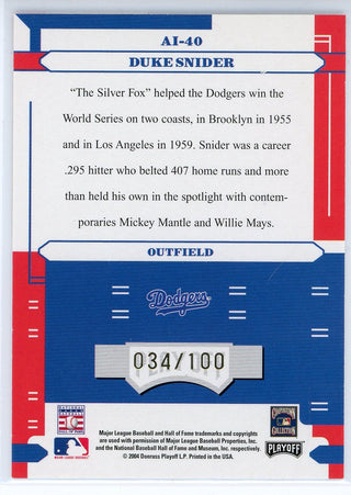 Duke Snider Autographed 2002 Playoff Absolute Memorabilia Absolutely Ink Card #AI-40