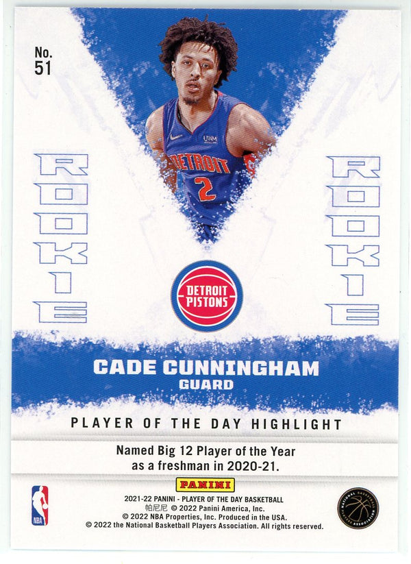 Cade Cunningham 2021-22 Panini Player of the Day Rookie Card #51