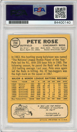 Pete Rose Autographed 1968 Topps Card #230 (PSA Auto Grade 10)