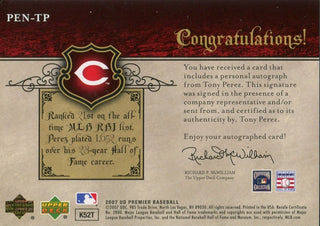 Tony Perez 2007 Upper Deck Premier Penmanship Autographed Card 07/24