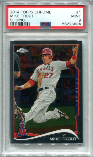 Mike Trout 2014 Topps Chrome Sliding #1 PSA Mint 9 Card