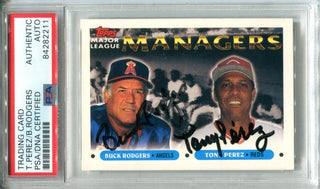 Tony Perez & Buck Rodgers Autographed 1993 Topps Card (PSA)