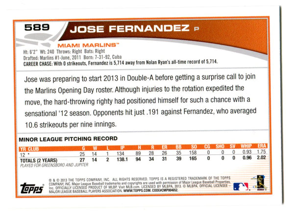 Jose Fernandez 2013 Topps Rookie Card