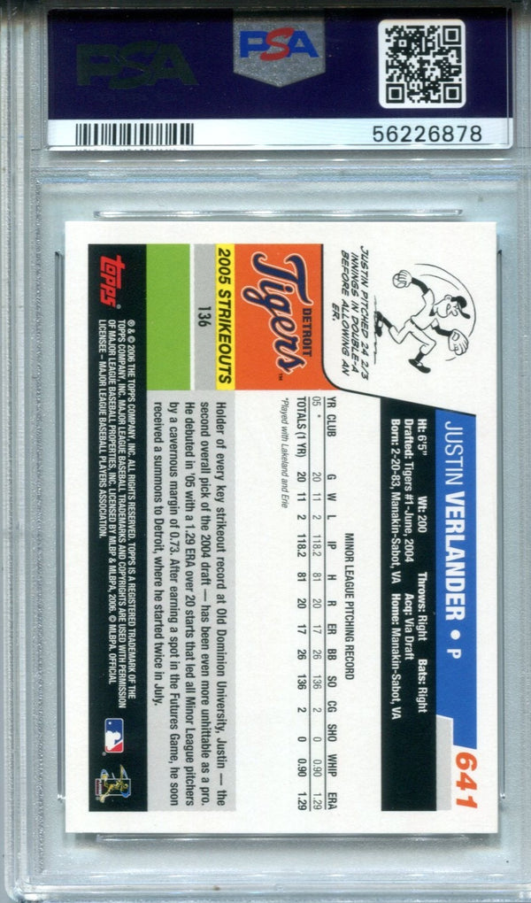 Justin Verlander 2006 Topps #641 PSA Mint 9 RC