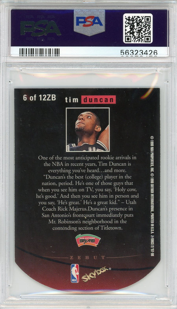 Tim Duncan 1997 Skybox Z-Force Zebut Card #6 (PSA)