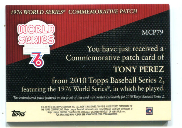 Tony Perez 2010 Topps World Series Commemorative Patch #MCP79 Card