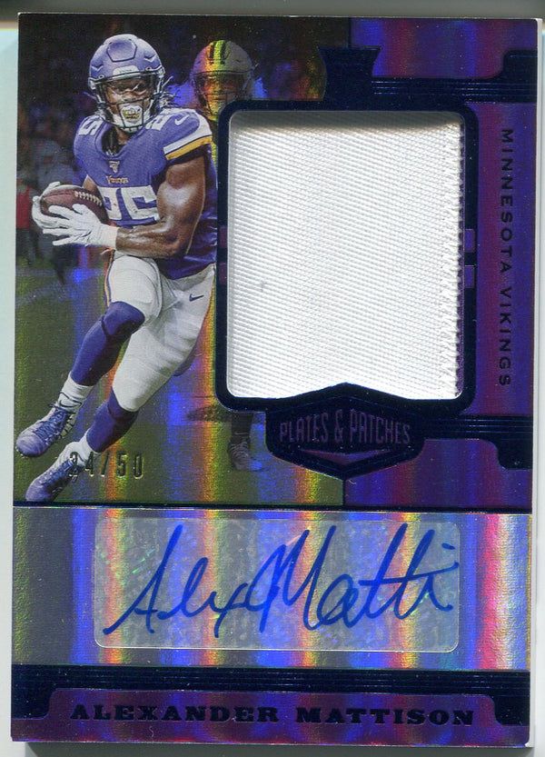 Alexander Mattison Autographed 2019 Plates & Patches Rookie Patch Card 24/50