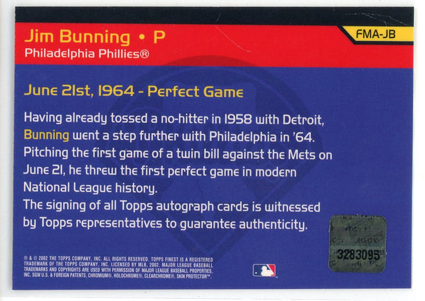 Jim Bunning  Autographed 2002 Topps Finest Moments Card #FMA-JB