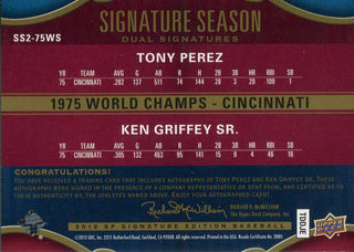 Tony Perez & Ken Griffey Sr. 2012 Upper Deck Dual Signatures 20/25