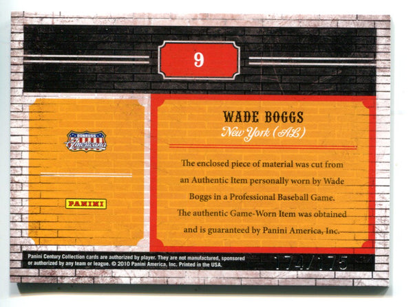 Wade Boggs 2010 Panini Century #9 Material Card    174/175