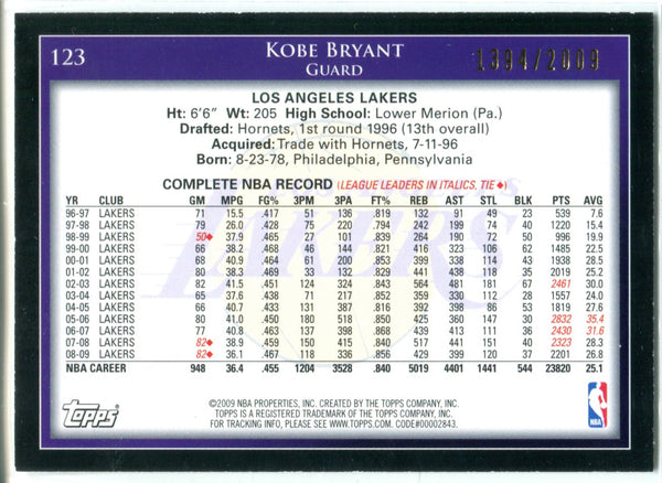 Kobe Bryant 2009 Topps Gold Card #1394/2009