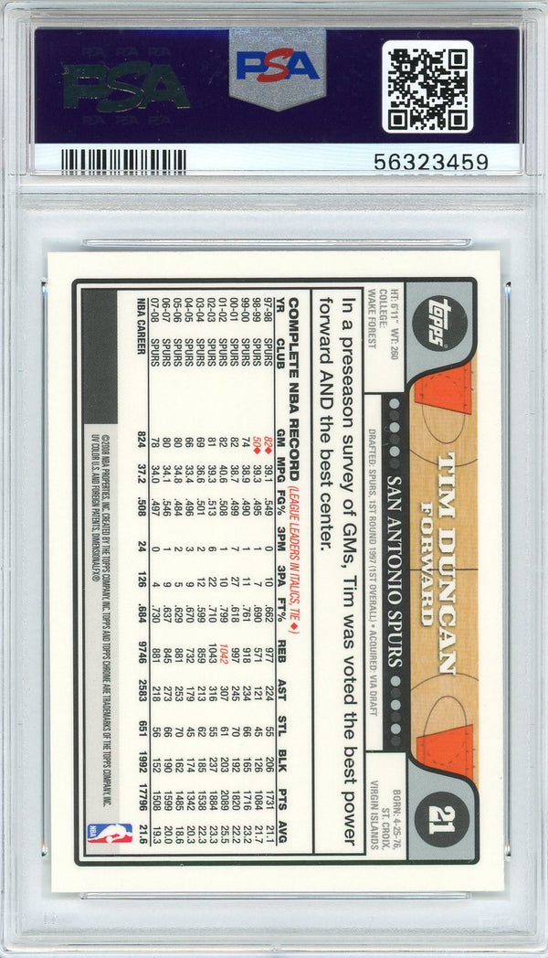 Tim Duncan 2008 Topps Chrome Card #21 (PSA)