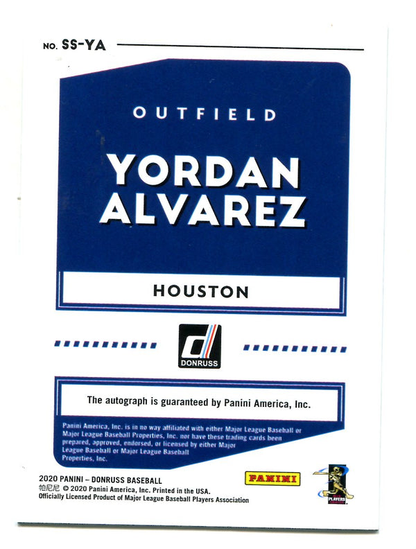 Yordan Alvarez 2020 Panini Donruss Signature Series #SSYA Autographed Card /99