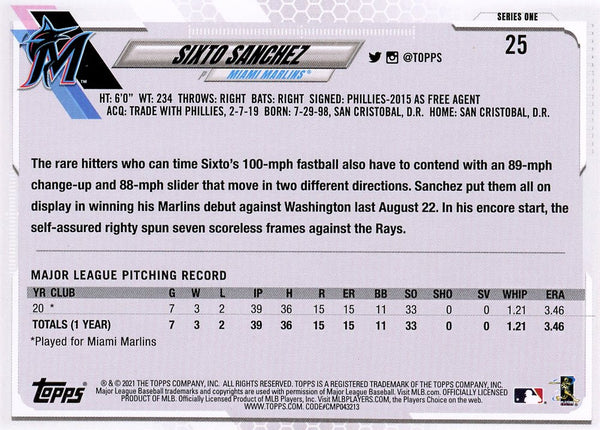 Sixto Sanchez 2021 Topps Rookie Card