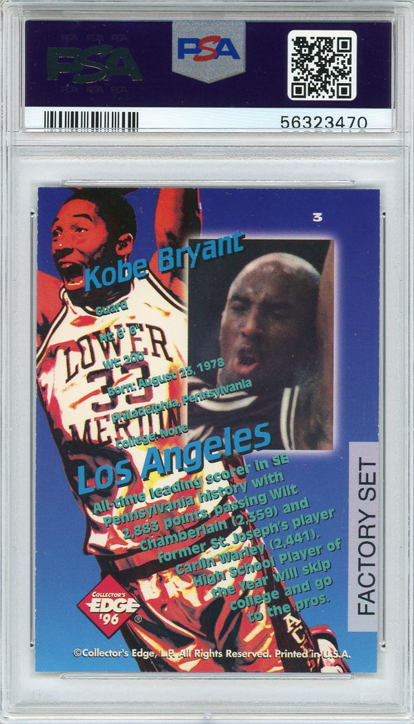 Kobe Bryant 1996 Collector's Edge Key Kraze Factory Set Card #3 (PSA)