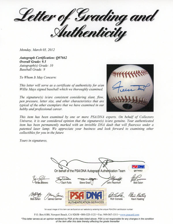 Willie Mays Autographed Baseball (PSA)