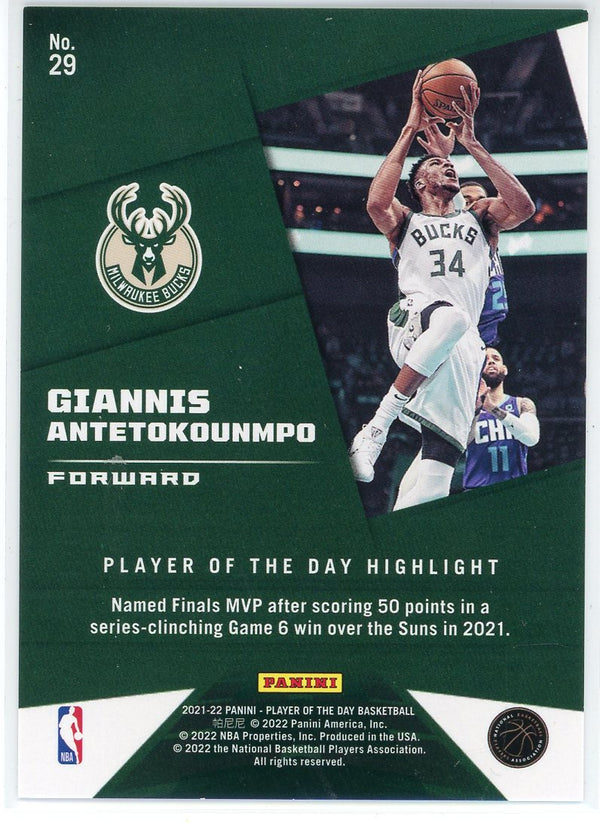 Giannis Antetokounmpo 2021-22 Panini Player of the Day Foil Card #29