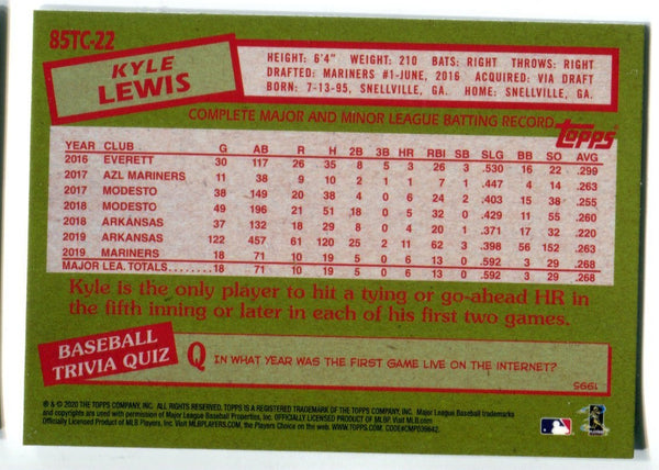 Kyle Lewis 2020 Topps 35th Anniversary Silver Refractor #85TC22 Rookie Card