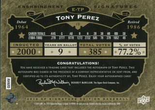 Tony Perez 2012 Autographed Card Upper Deck SP Signature Edition 04/20