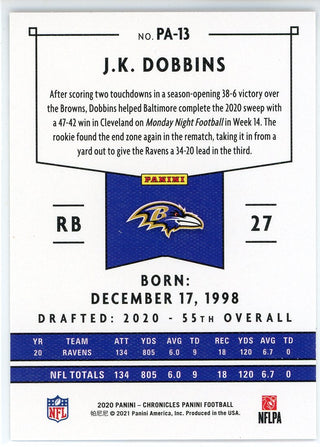 JK Dobbins 2020 Panini Chronicles Rookie Card #PA-13